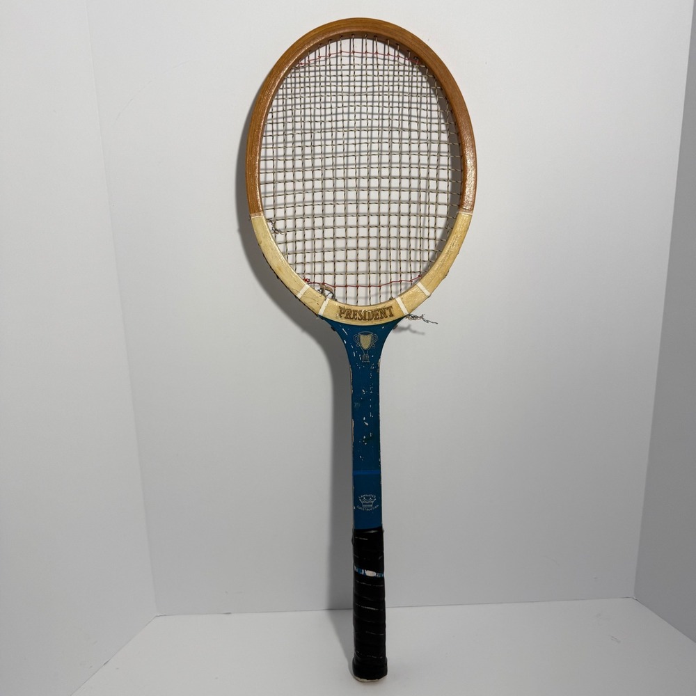 Vintage President Wooden Tennis Racquet Blue Laminated Construction Decor